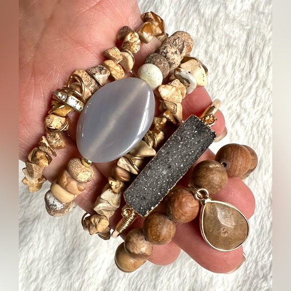 Jewelry - 5 Bracelet Set! Picture Jasper Druzy Mala Stack *ROOT CHAKRA Activation*